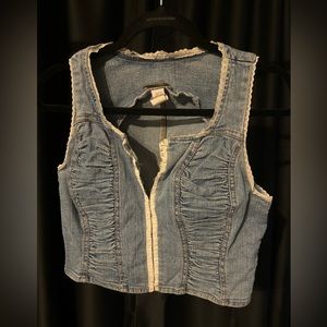 Picasso Style Jeans Large Blue Denim Sleeveless Crop Top